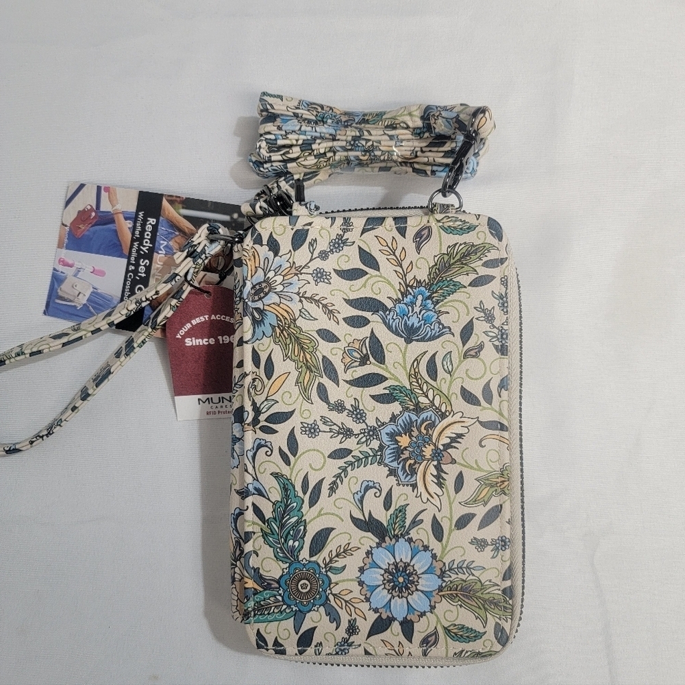 Mundi Jacqui RFID Womens Floral Crossbody/Wristlet Bag Vegan Leather - Picture 2 of 10